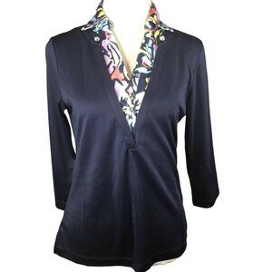 Monterrey Club Women’s Blue Multi Moisture-wicking 3/4 Sleeves V-neck Golf Top S